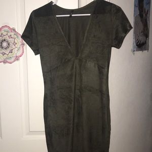 Green suede dress.